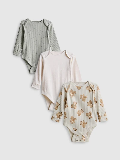 0-18mths | 3pk Pure Cotton Long-Sleeve Newborn Onesies