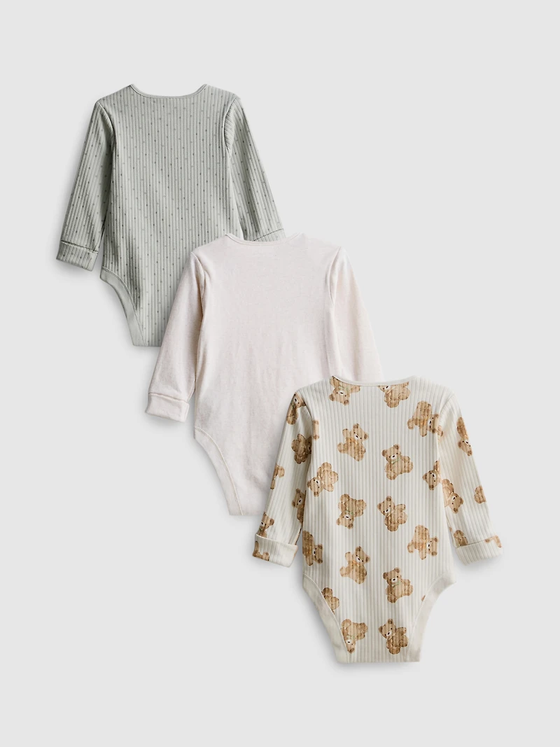 0-18mths | 3pk Pure Cotton Long-Sleeve Newborn Onesies