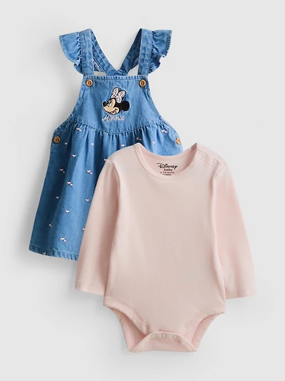 0-18mths | Disney's Minnie Mouse Cotten Blend Overall Dress and Bodysuit Set