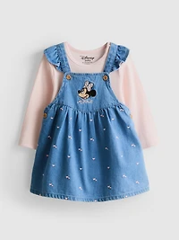 0-18mths | Disney's Minnie Mouse Cotten Blend Overall Dress and Bodysuit Set
