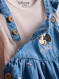 0-18mths | Disney's Minnie Mouse Cotten Blend Overall Dress and Bodysuit Set