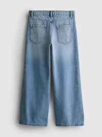7-15yrs | Pure Cotton Rhinestone Bow Wide Leg Jeans