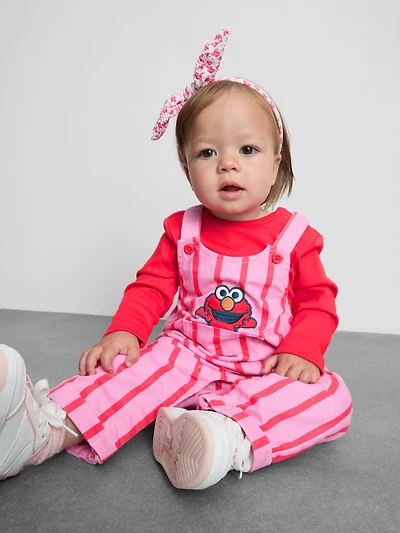 0-18mths | Sesame Street Elmo Cotton Rich Overalls and Bodysuit Set