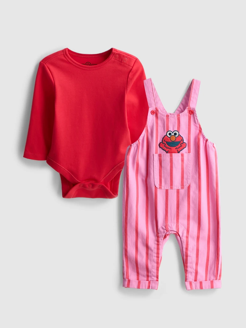 0-18mths | Sesame Street Elmo Cotton Rich Overalls and Bodysuit Set