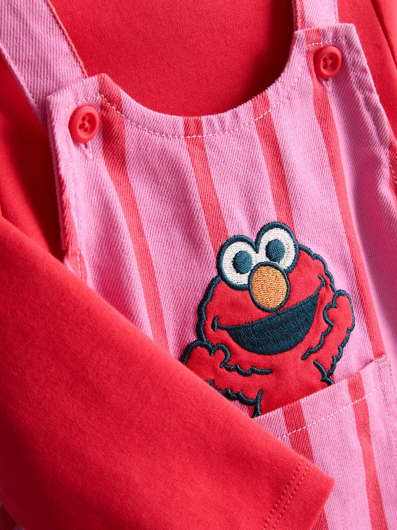 0-18mths | Sesame Street Elmo Cotton Rich Overalls and Bodysuit Set