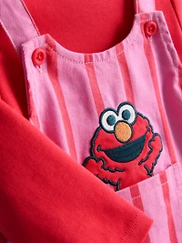 0-18mths | Sesame Street Elmo Cotton Rich Overalls and Bodysuit Set