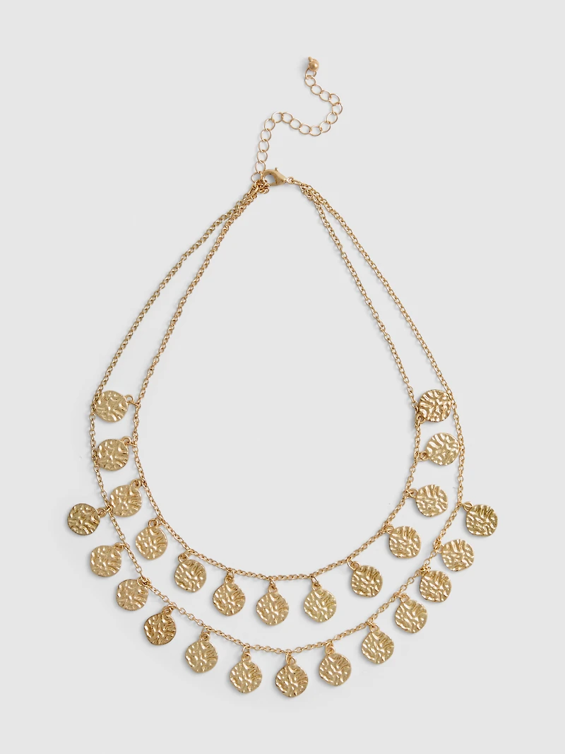 Layered Hammered Disc Necklace