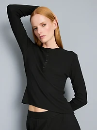 Ribbed Long Sleeve Henley Top