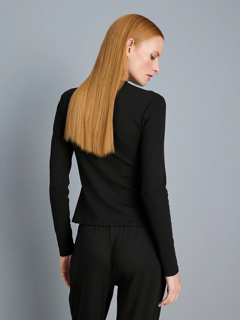 Ribbed Long Sleeve Henley Top