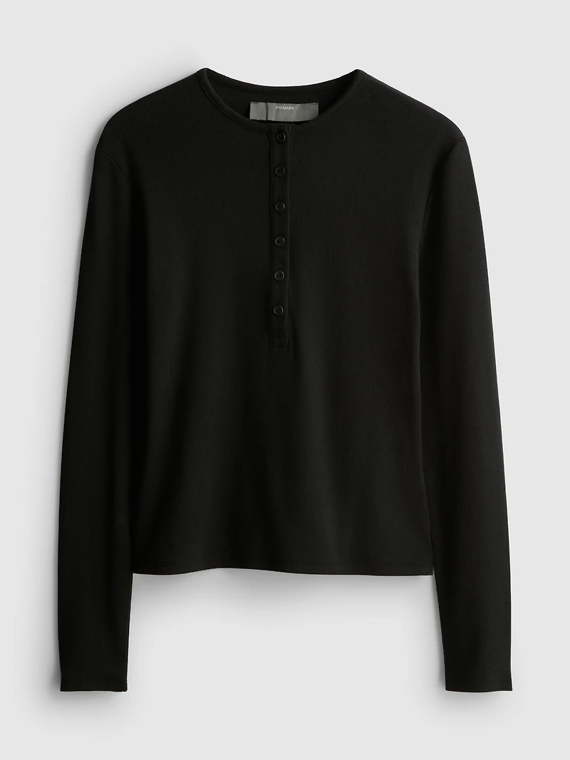 Ribbed Long Sleeve Henley Top