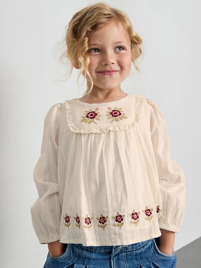 1-12yrs | The Edit Pure Cotton Floral Embroidered Blouse