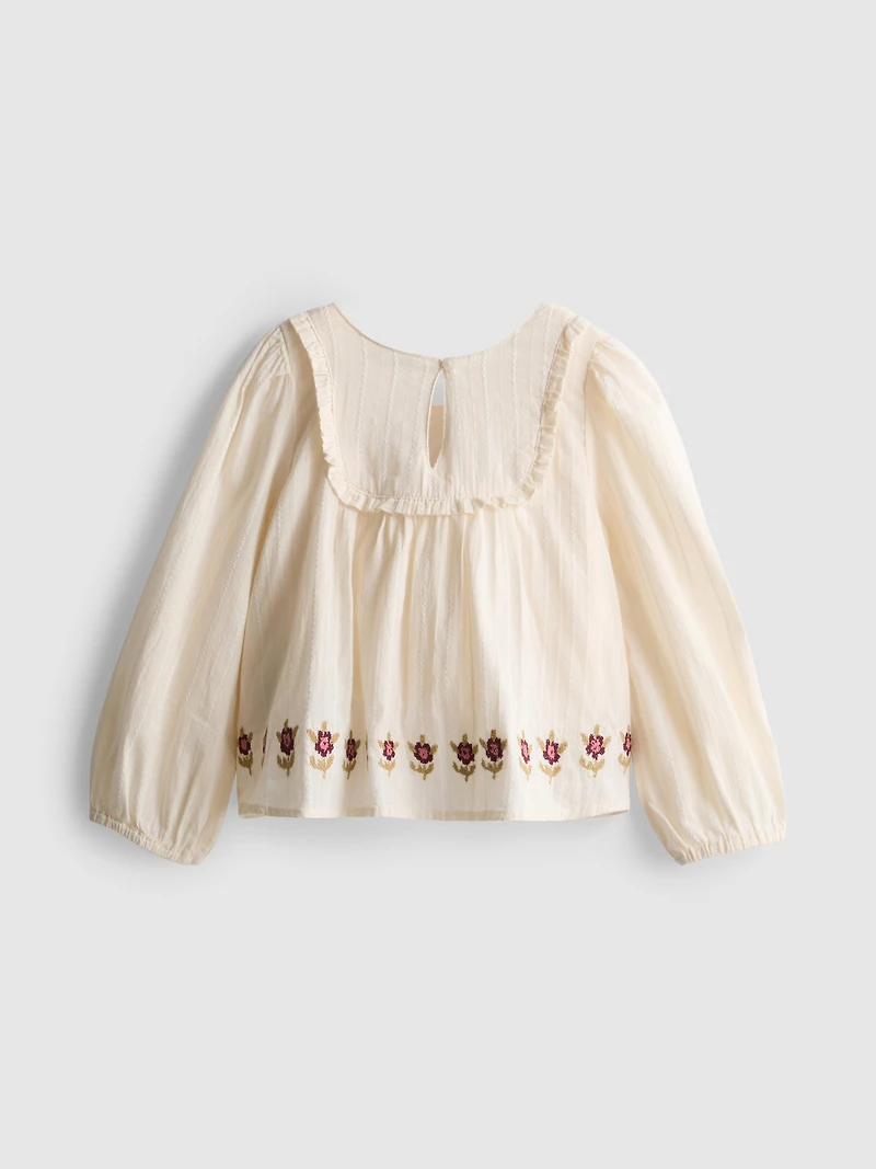 1-12yrs | The Edit Pure Cotton Floral Embroidered Blouse