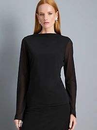 Mesh Jersey Bell-Sleeve Top