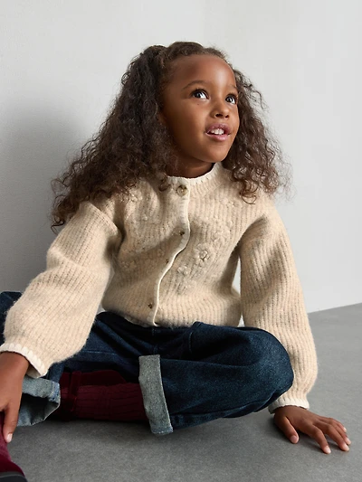 1-12yrs | The Edit Floral Embroidered Contrast Stitch Cardigan