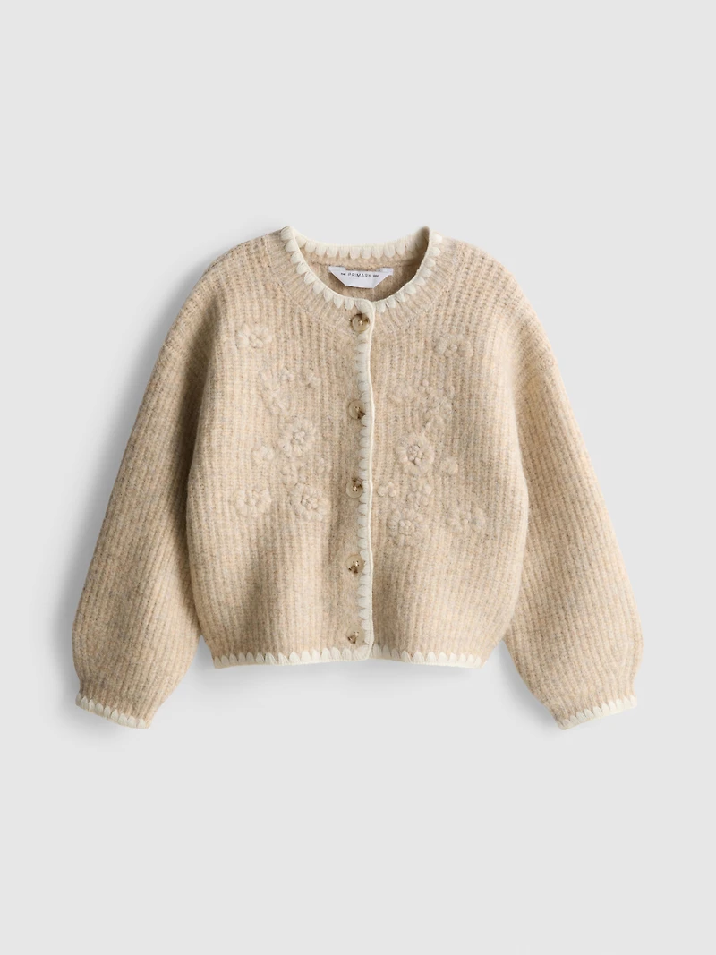 1-12yrs | The Edit Floral Embroidered Contrast Stitch Cardigan