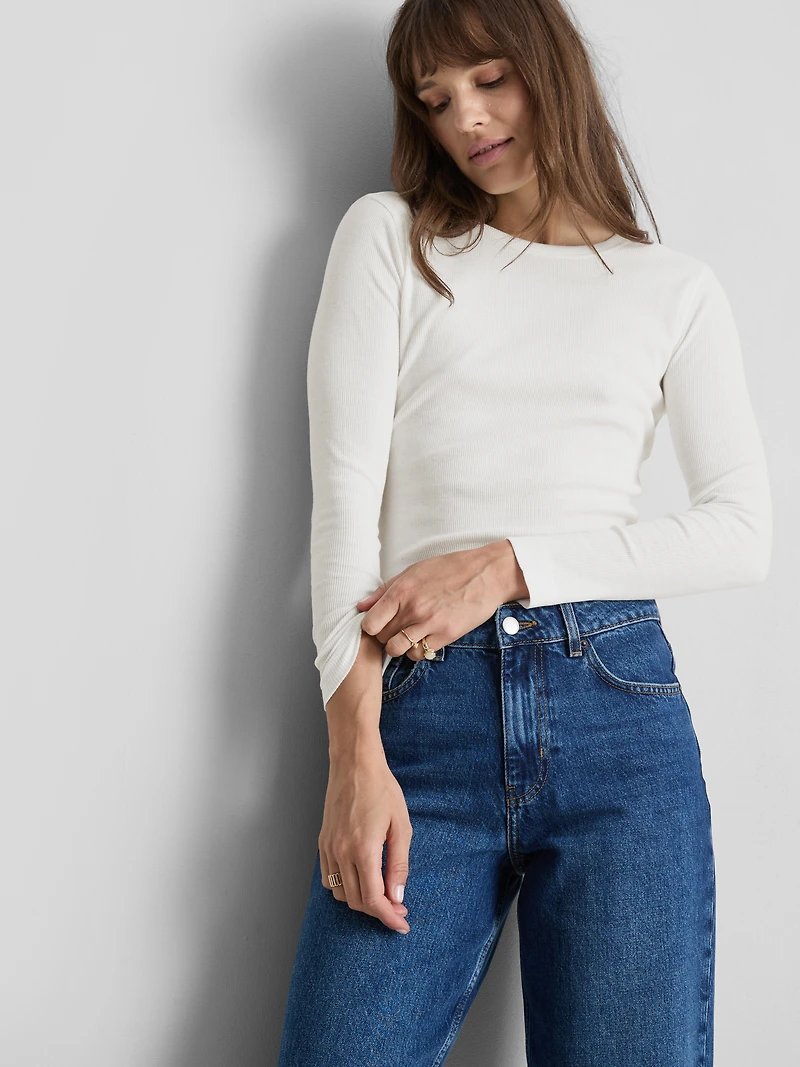 Cotton-Blend Ribbed Long-Sleeve Top