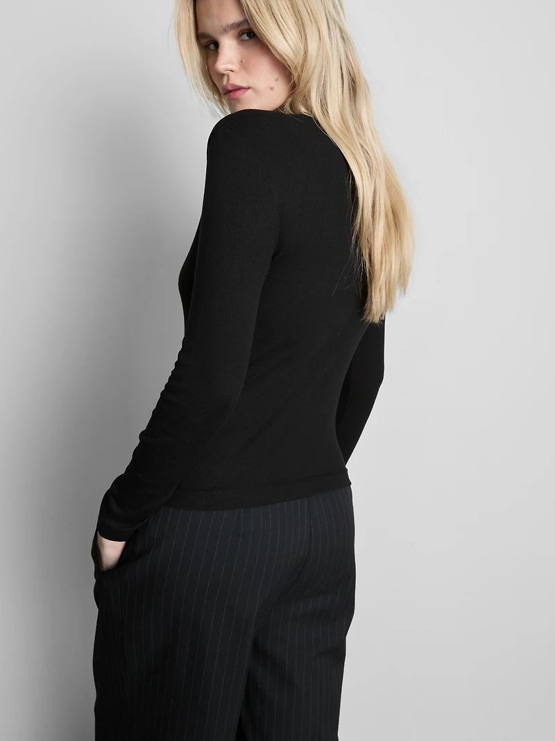 Cotton-Blend Ribbed Long-Sleeve Top