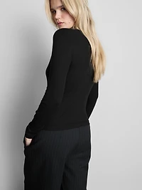 Cotton-Blend Ribbed Long-Sleeve Top