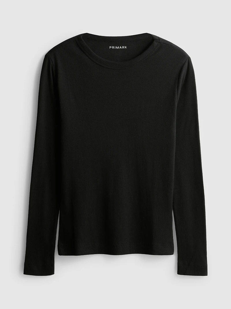 Cotton-Blend Ribbed Long-Sleeve Top