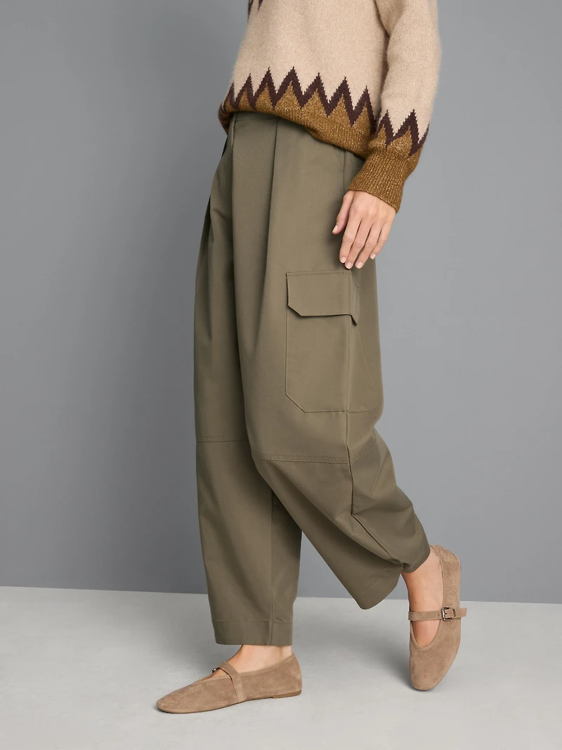 Cotton Blend Barrel Leg Cargo Pants