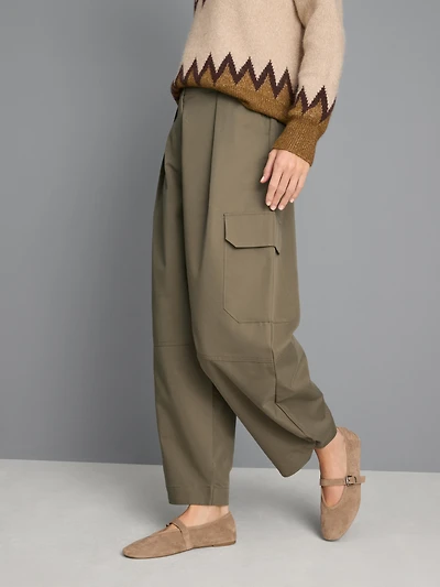 Cotton Blend Barrel Leg Cargo Pants
