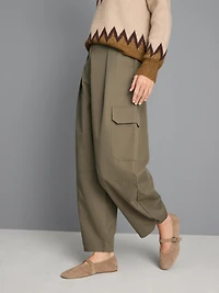 Cotton Blend Barrel Leg Cargo Pants
