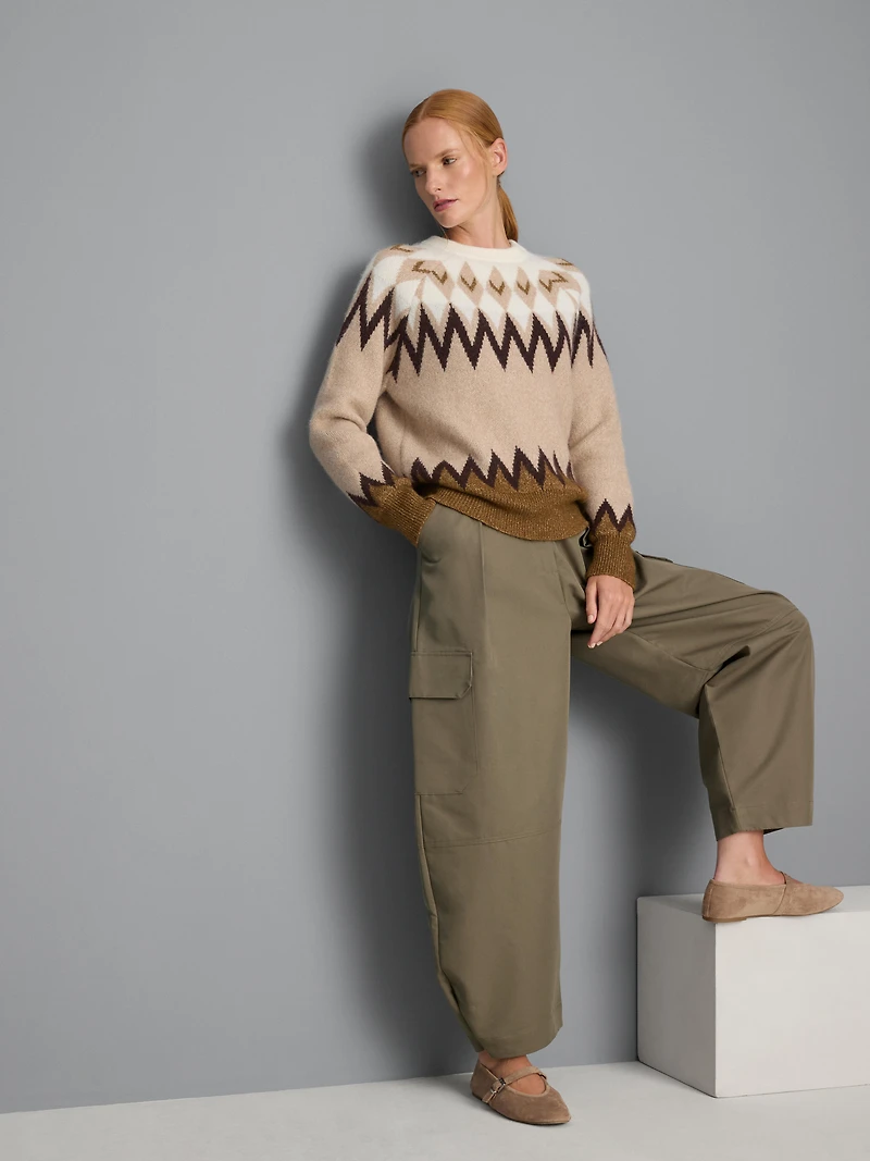 Cotton Blend Barrel Leg Cargo Pants