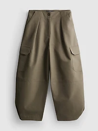 Cotton Blend Barrel Leg Cargo Pants