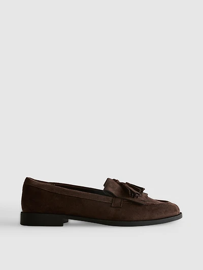 Faux Suede Fringe Loafers