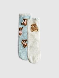2pk Bear Graphic Cozy Socks