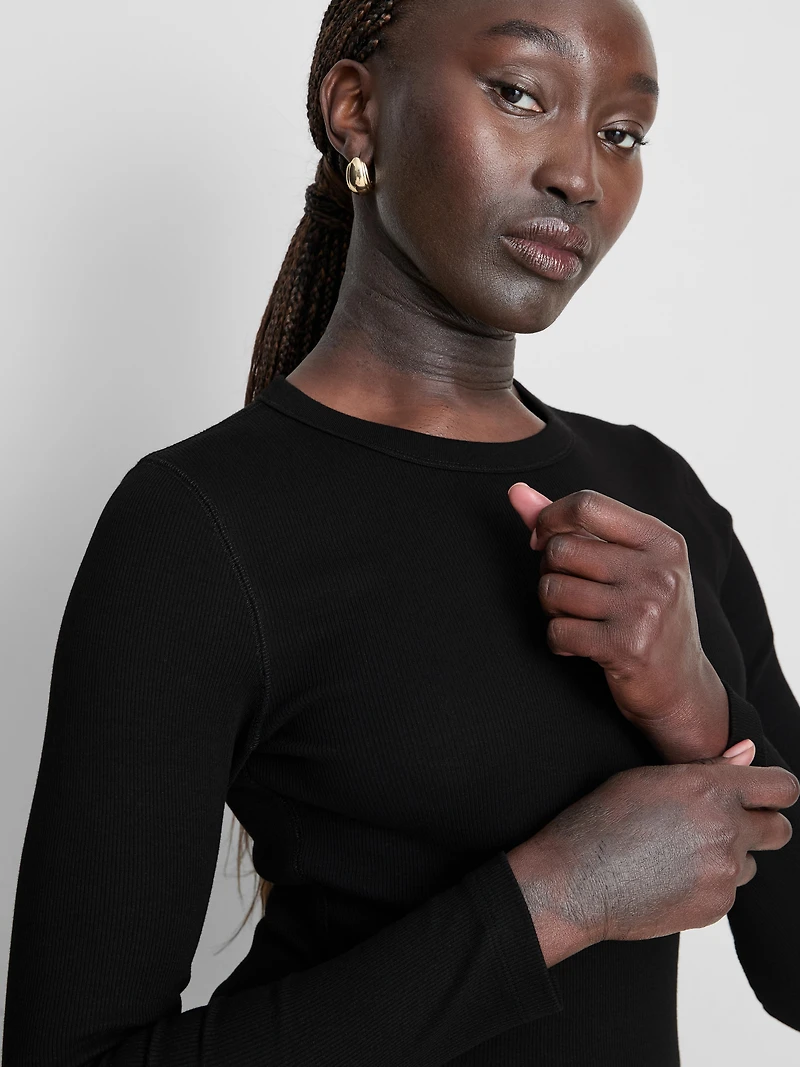 Cotton Rich Ribbed Long Sleeve Top