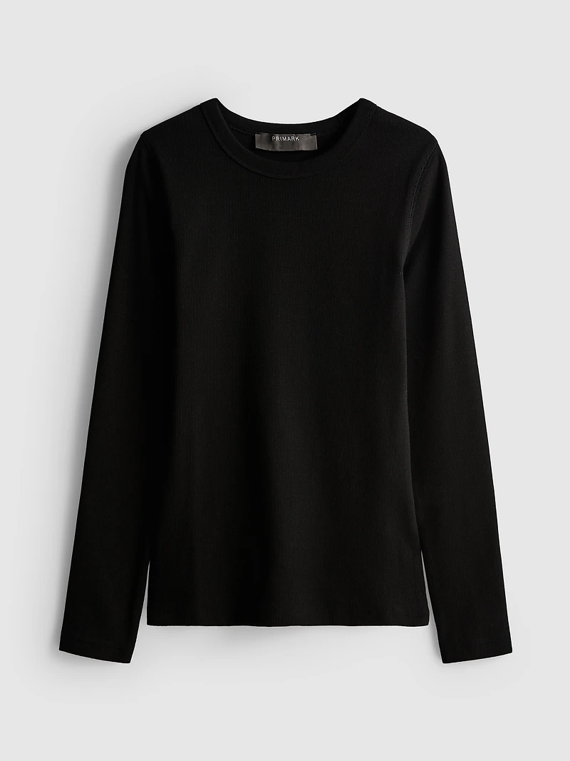 Cotton Rich Ribbed Long Sleeve Top