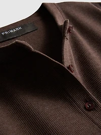 Ribbed Button-Front Long-Sleeve Top