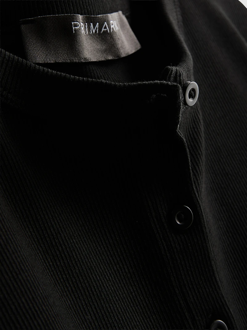 Ribbed Button-Front Long-Sleeve Top