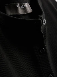 Ribbed Button-Front Long-Sleeve Top