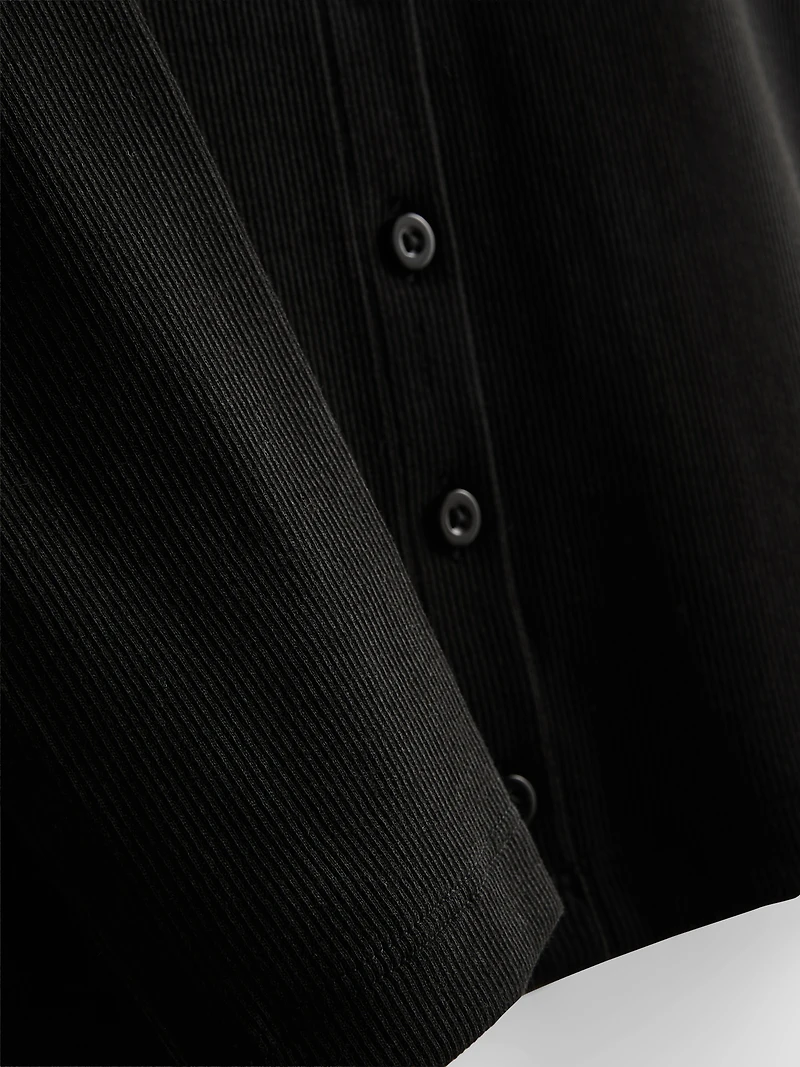 Ribbed Button-Front Long-Sleeve Top