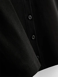 Ribbed Button-Front Long-Sleeve Top