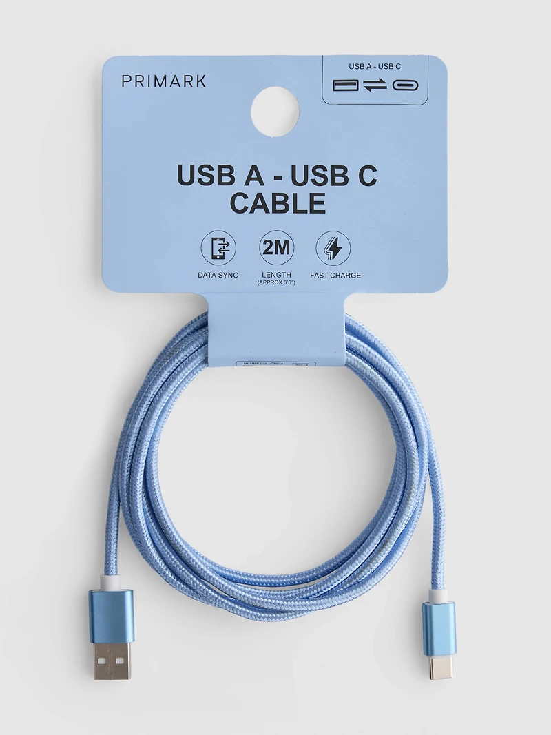 2m USB A To USB C Cable