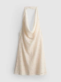 Cowl Neck Crochet Halter Mini Dress