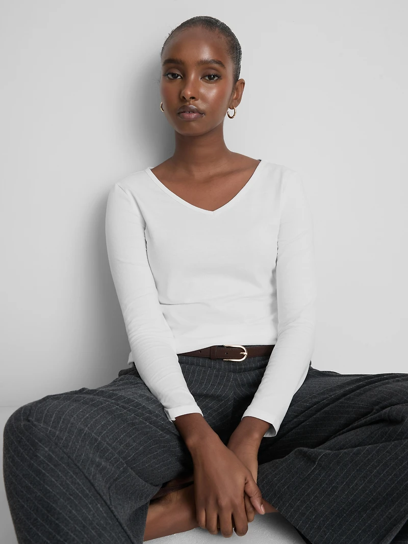 Cotton-Rich Long-Sleeve V-Neck Tee