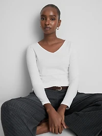 Cotton-Rich Long-Sleeve V-Neck Tee