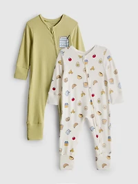 0-24mths | 2pk Cotton-Rich Food Graphic Zip-Up Onesies