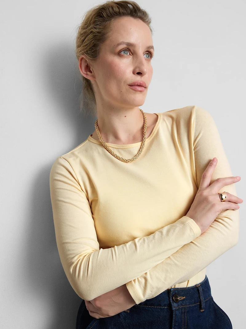 Cotton-Rich Stretch Long-Sleeve Crewneck Top