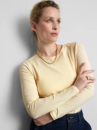 Cotton-Rich Stretch Long-Sleeve Crewneck Top