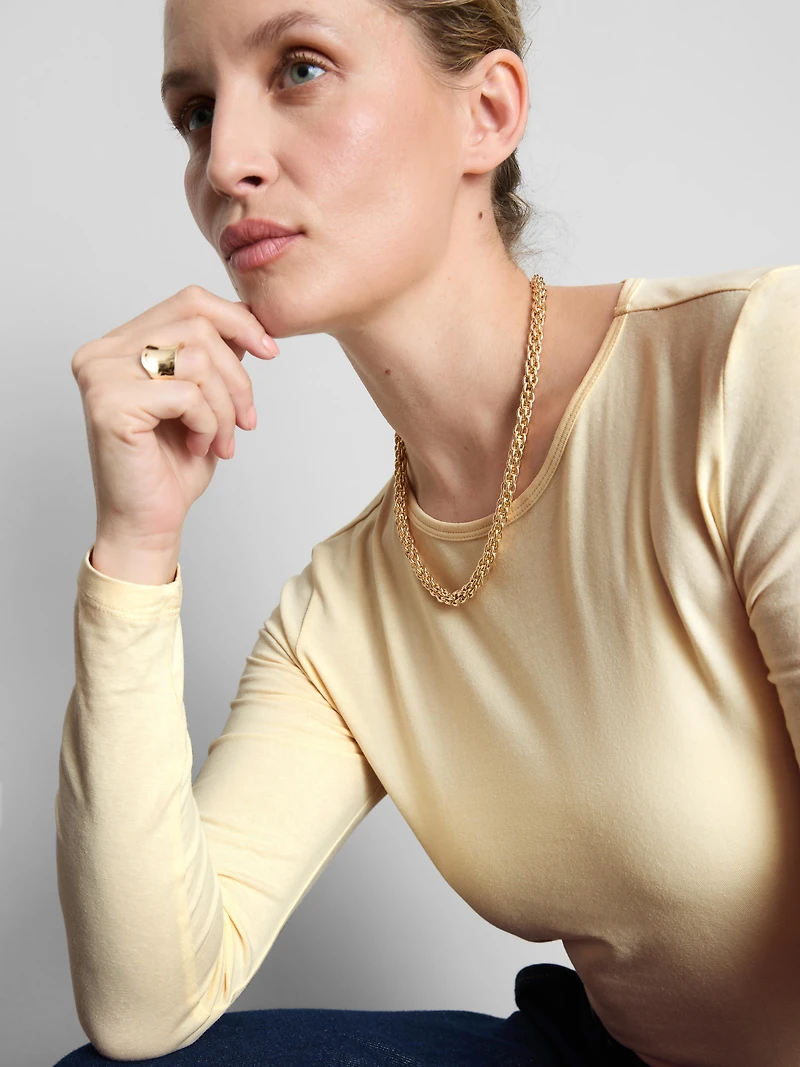 Cotton-Rich Stretch Long-Sleeve Crewneck Top