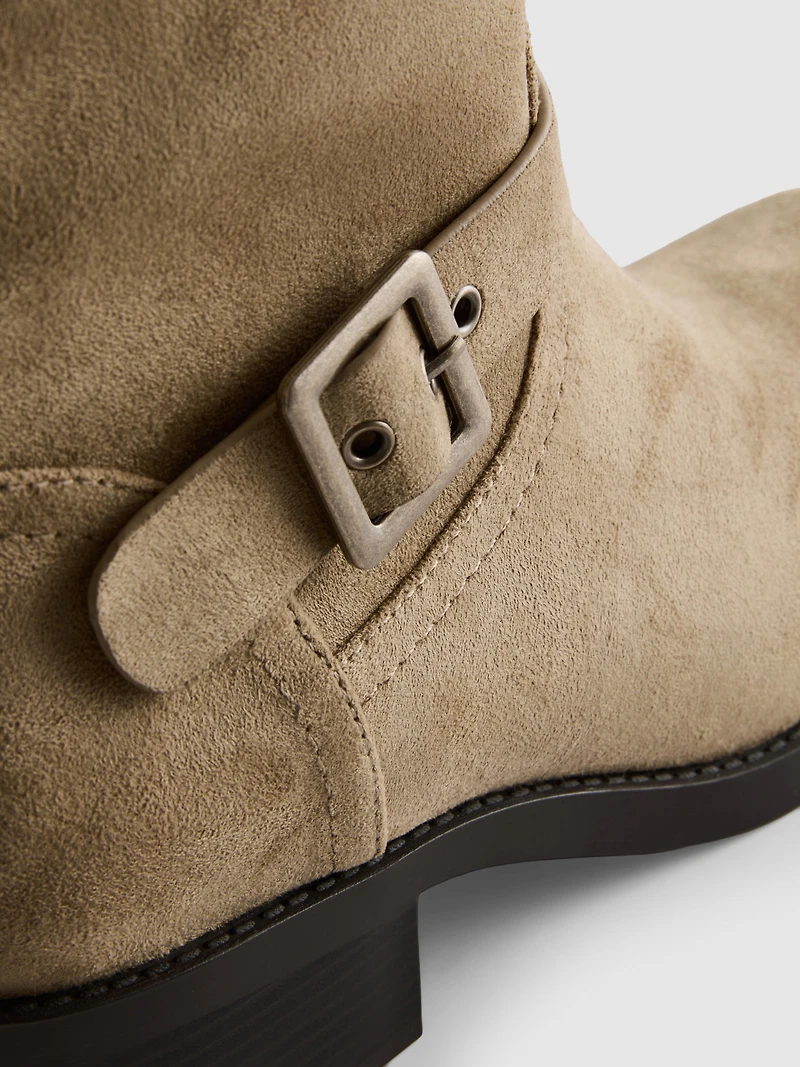 Faux Suede Mid-Calf Biker Boots