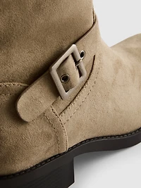 Faux Suede Mid-Calf Biker Boots