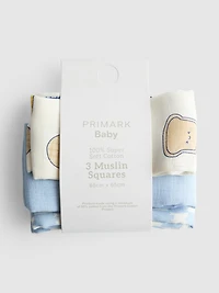 3pk Pure Cotton Toast Muslin Squares