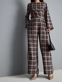 Mid-Rise Checked Wide-Leg Pants