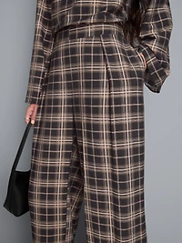 Mid-Rise Checked Wide-Leg Pants